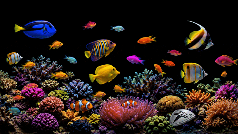 Colourful tropical fish swimming above a coral reef