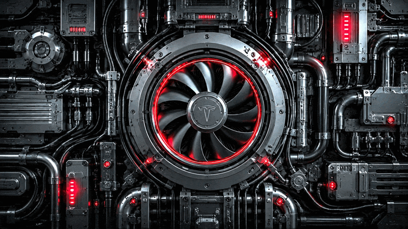 A futuristic Tesla turbine engine with illuminated red details